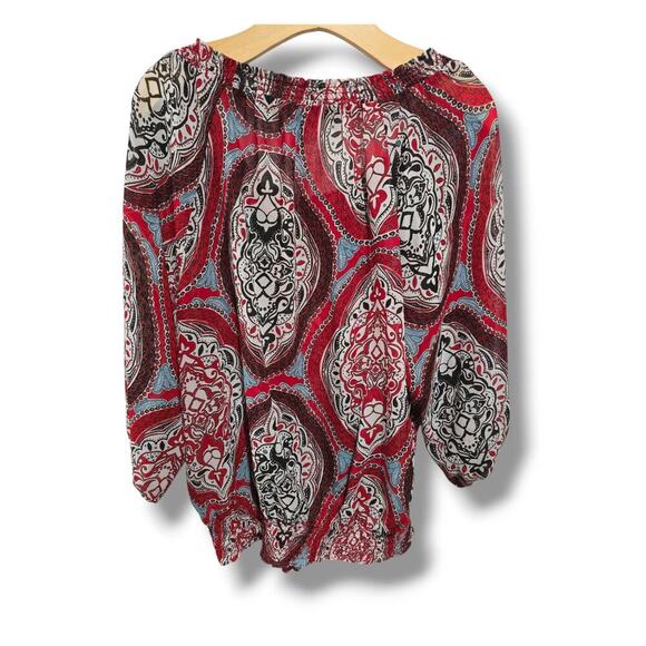 Daisy Fuentes women's multicolor medallion long sleeves off the shoulder Blouse - Picture 5 of 11